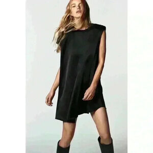 ZARA Assymetrical satin effect dress black Size L